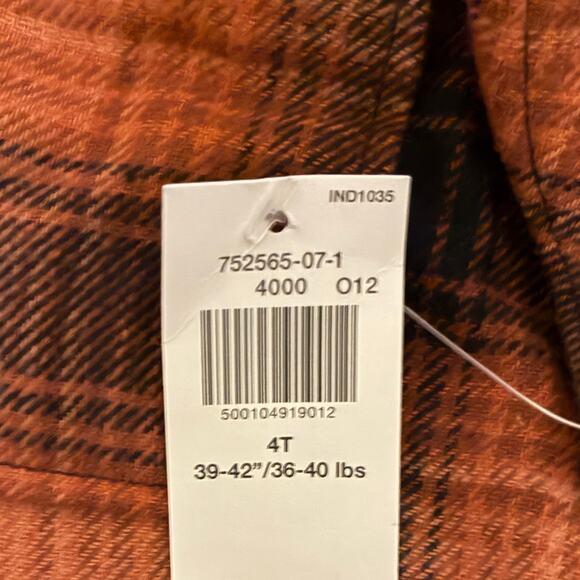 NWT Old Navy Orange Plaid Flannel Button Down Shirt Boys 4T 100% Cotton Fall - Picture 7 of 8
